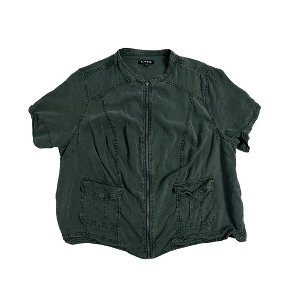 Torrid Shirt Zip Up Blouse Army Green Casual Military Plus Size 1X - Picture 2 of 6